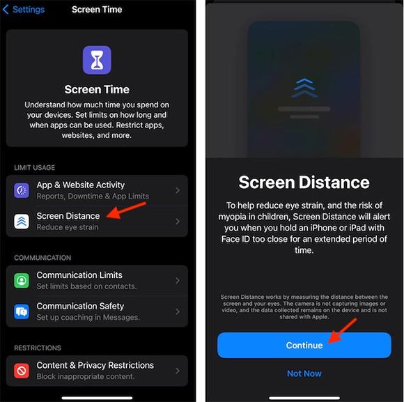 Come attivare l'avviso per l'utilizzo di iPhone troppo vicino agli occhi