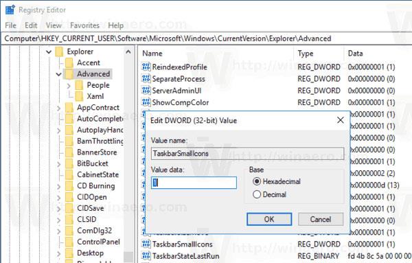 Come attivare/disattivare l'opzione Utilizza pulsanti piccoli della barra delle applicazioni in Windows 10