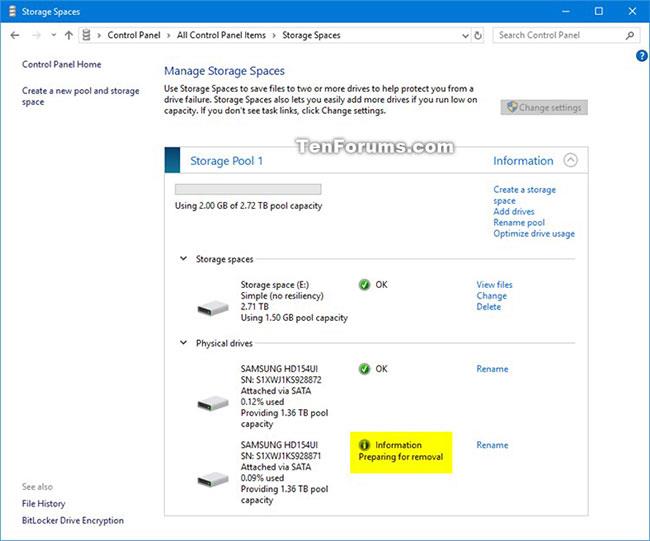 Come eliminare un'unità dal pool di archiviazione in Spazi di archiviazione su Windows 10