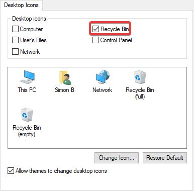 Comment restaurer l'icône de la corbeille perdue dans Windows 10