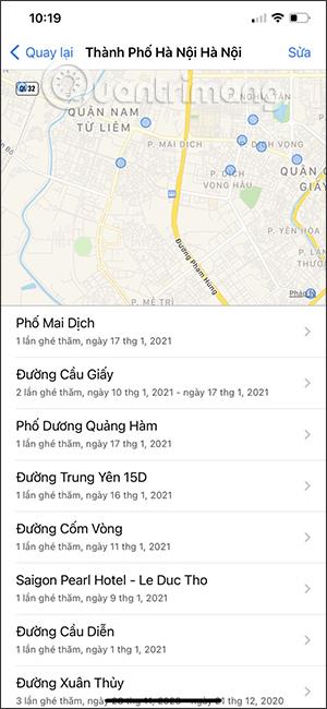 Comment afficher l'historique des positions passées sur iPhone