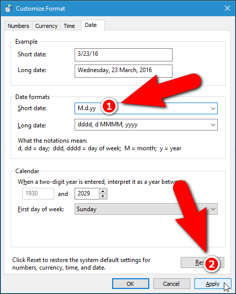 Comment changer le format de la date et de l'heure sous Windows, changer les barres obliques en points