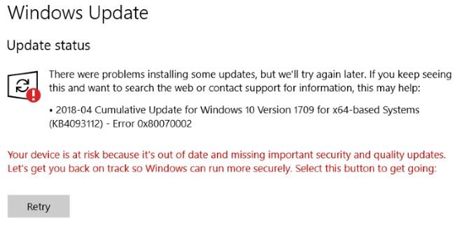 Come risolvere il codice di errore di Windows Update 0x80070002