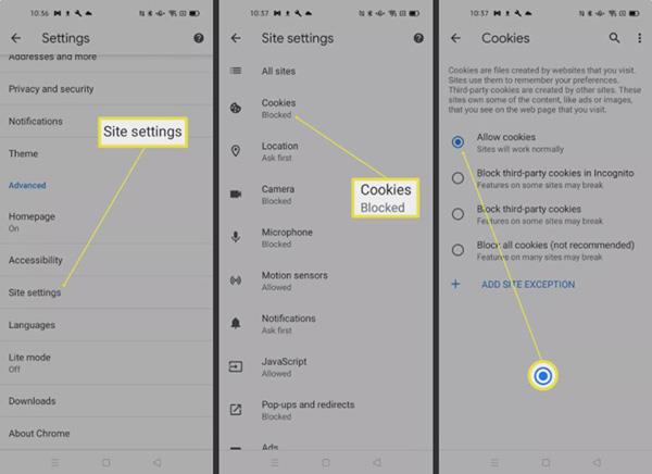 Comment activer les cookies sur les téléphones Android