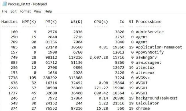 Come salvare un elenco di processi in esecuzione in un file in Windows