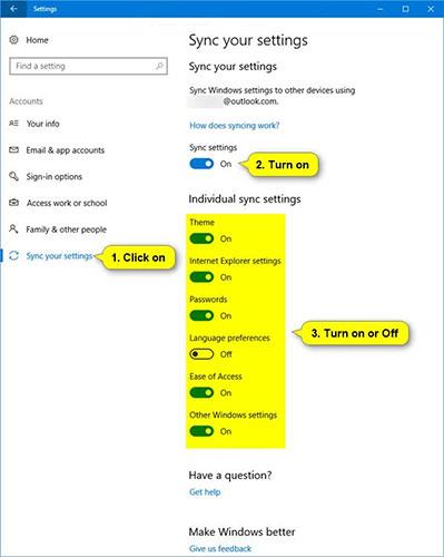 Activer et désactiver la synchronisation des paramètres sous Windows 10