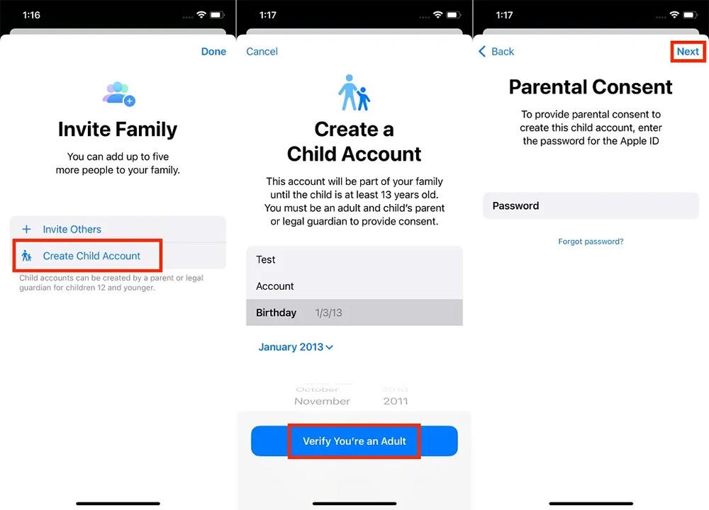 Istruzioni per creare un account ID Apple per bambini