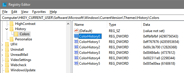 Comment supprimer l'historique des couleurs récent sur Windows 10