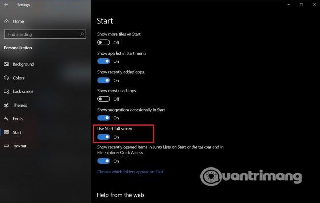 Comment ouvrir le menu Démarrer en plein écran sous Windows 10