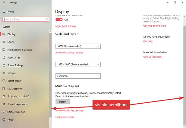 Comment afficher les barres de défilement dans les applications sous Windows 10