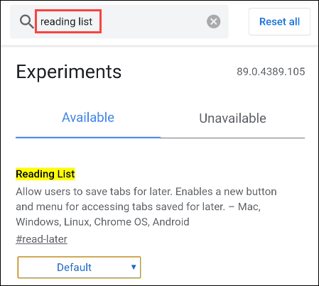 Instructions pour activer la « Liste de lecture » sur Google Chrome Android