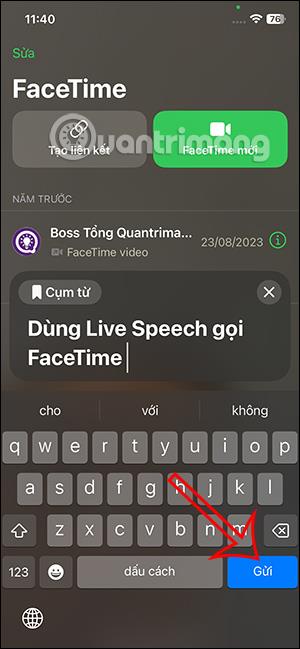 Live Speech를 사용하여 FaceTime에 전화하는 방법에 대한 지침